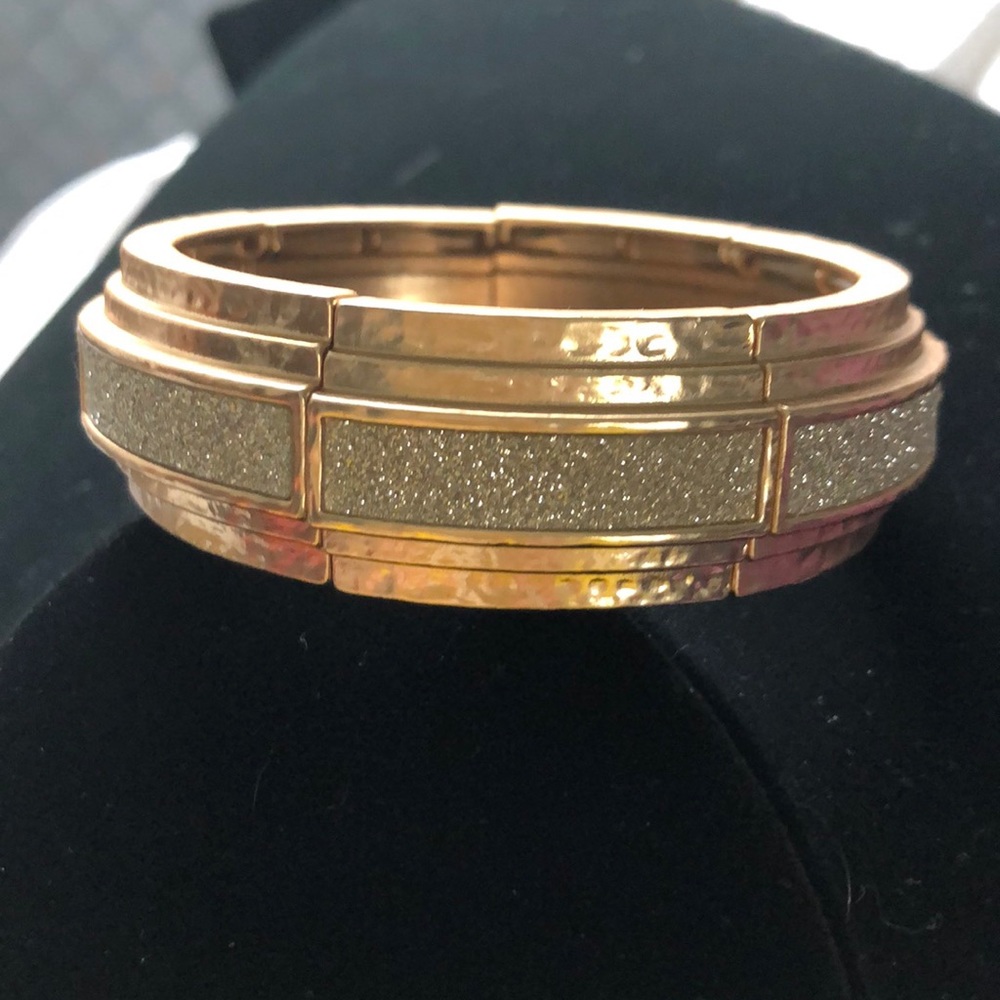Hammered brushed gold and sparking pave bracelet.